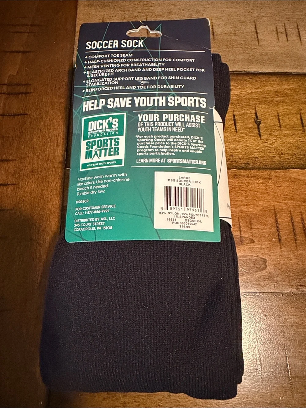 DICK’S sporting goods Black Soccer Socks 2-Pack — Athletic Crew Pair NEW youth L